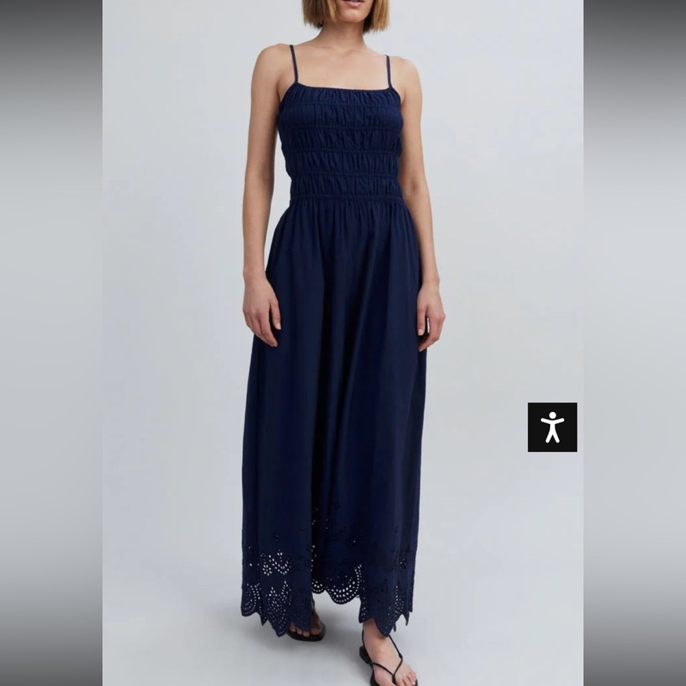Solid & Striped Eyelet Delta Midi Dress French Navy size L NWT
